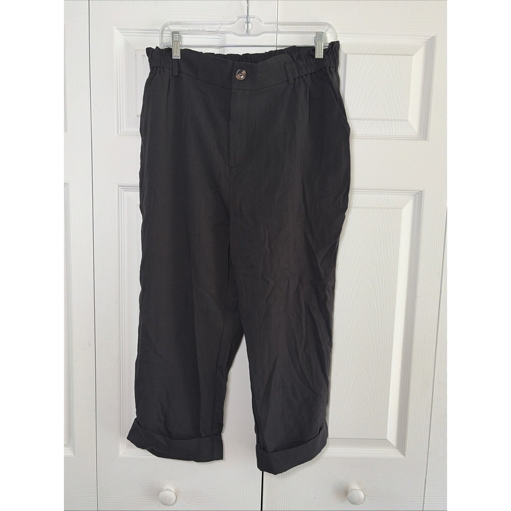Halara High Waisted Cuffed Crop Pants Womens Size L Black New Flex